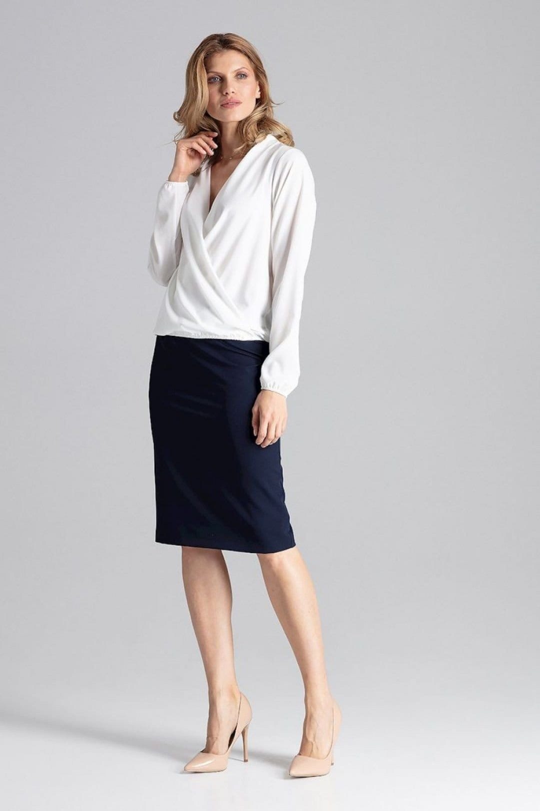 Love Lace Love Lace Women's Elegant Envelope Neck Blouse with Elastic Cuffs Style 129766 in White - 4