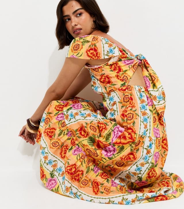 New Look Women's Yellow Cotton Floral Flutter Sleeve Midi Dress New Look - 3