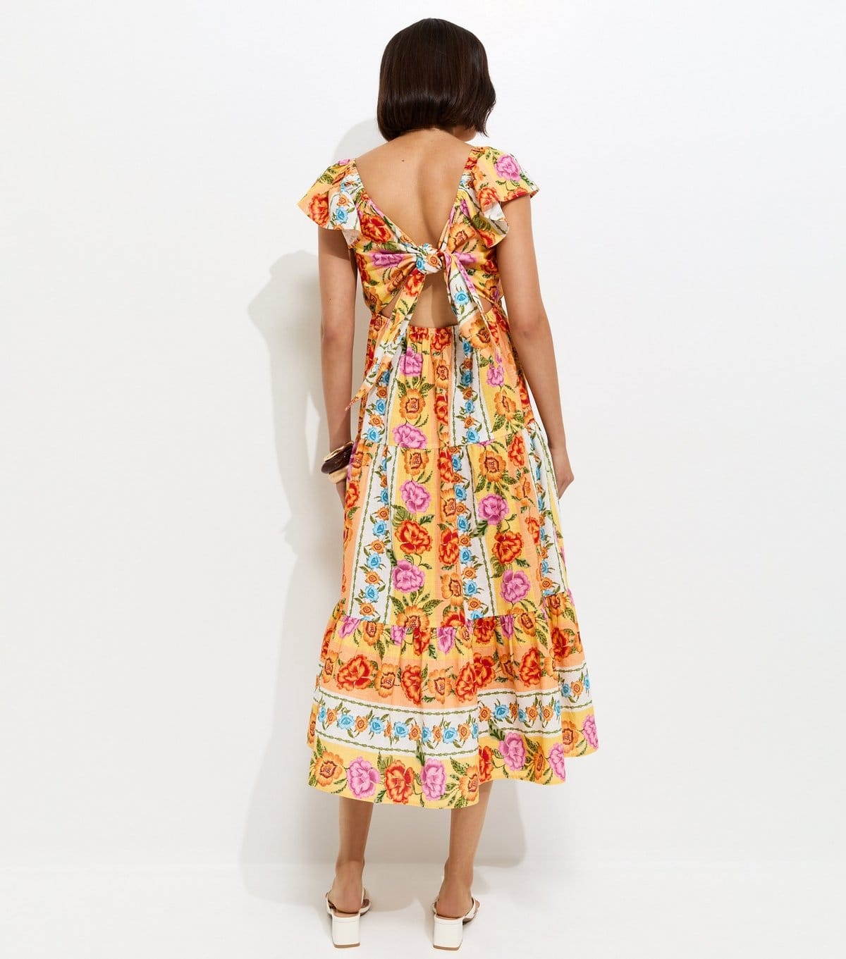 New Look Women's Yellow Cotton Floral Flutter Sleeve Midi Dress New Look - 4