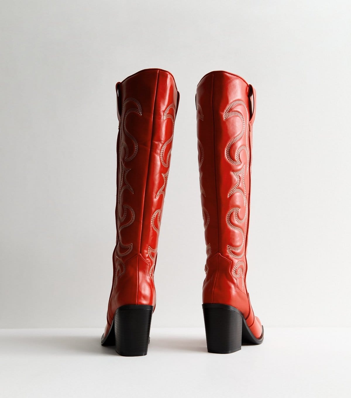 Public Desire Women's Austine Red Leather-Look Embroidered Knee High Cowboy Boots Public Desire New Look - 4
