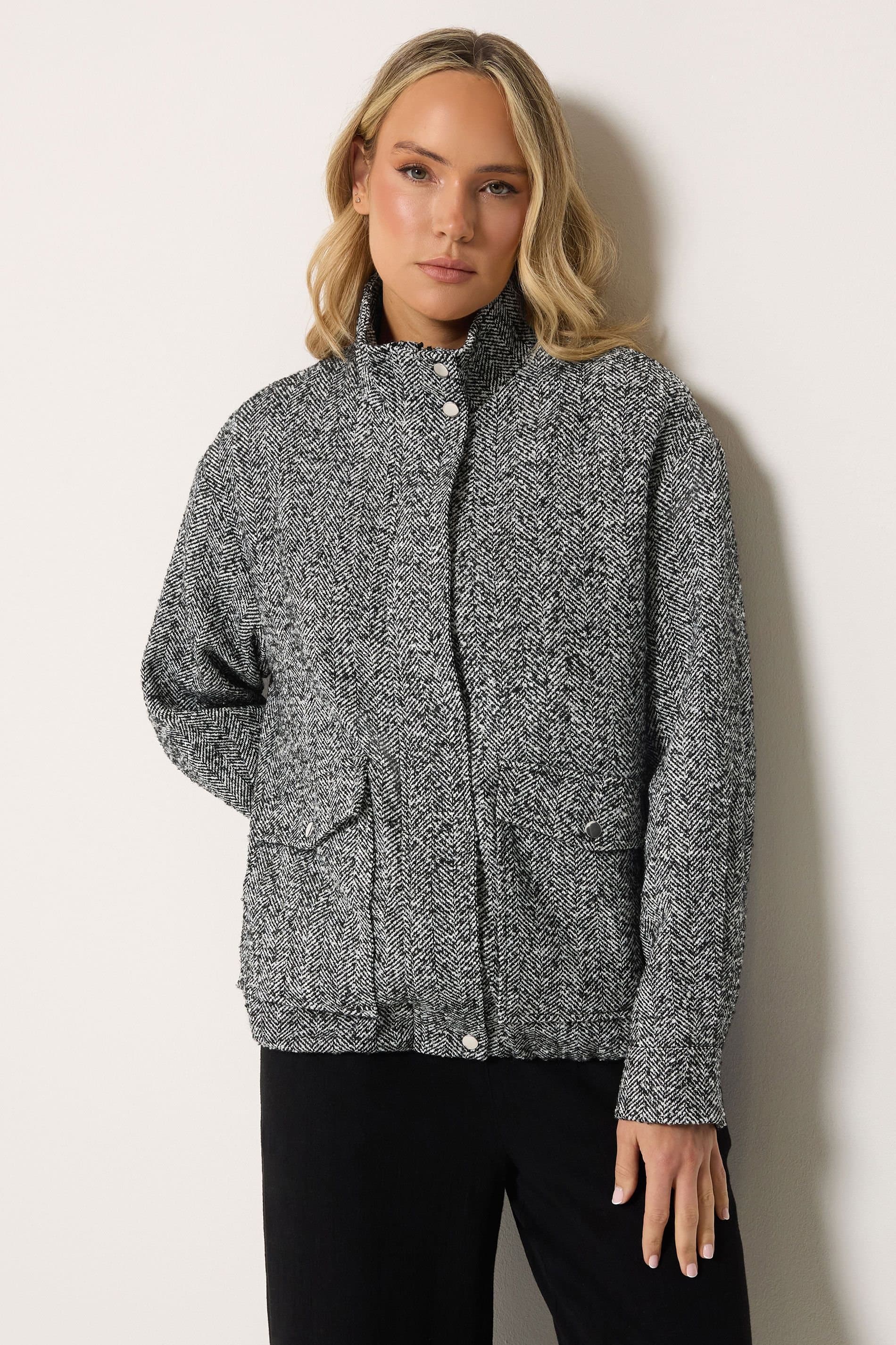 Long Tall Sally Long Tall Sally Women's Tall Herringbone Funnel Neck Jacket in Black