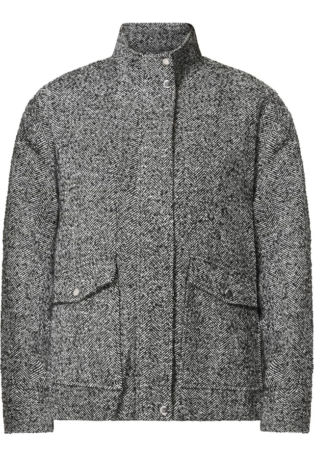 Long Tall Sally Long Tall Sally Women's Tall Herringbone Funnel Neck Jacket in Black - 2