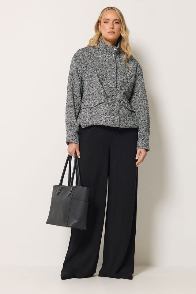 Long Tall Sally Long Tall Sally Women's Tall Herringbone Funnel Neck Jacket in Black - 3