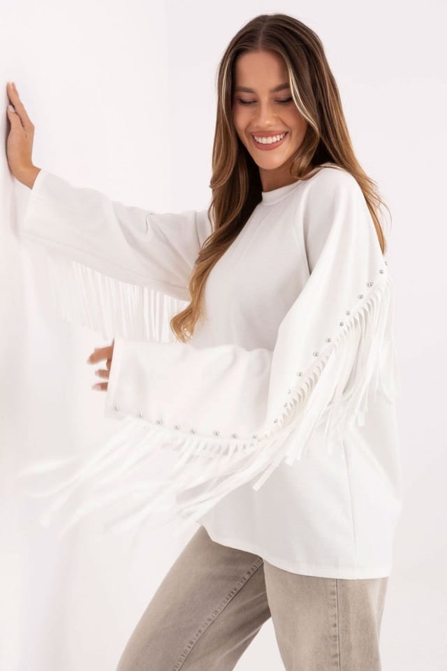 Love Lace Love Lace Women's Soft Viscose Polyester Fringe Blouse in White - 2