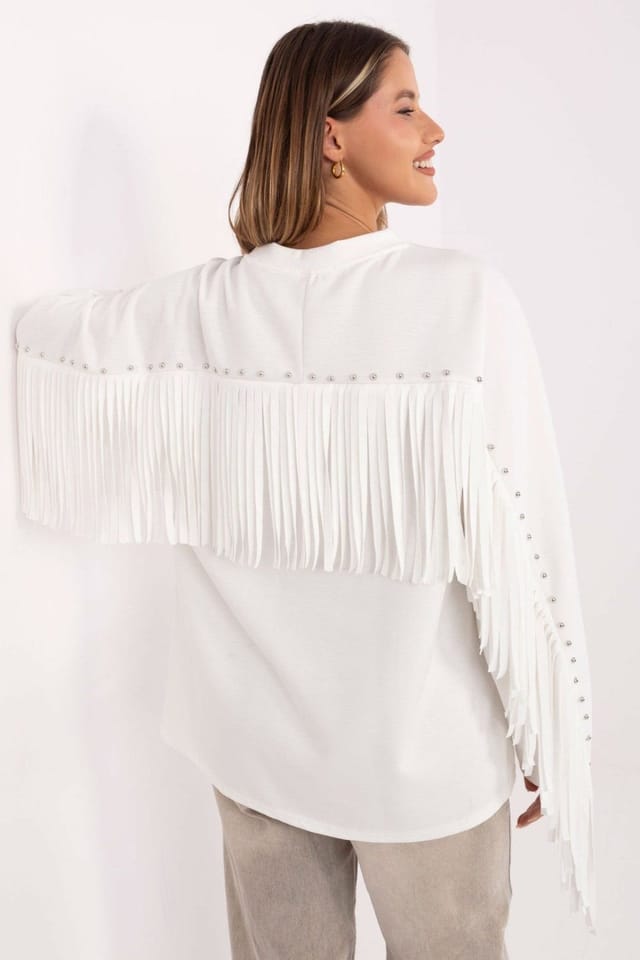 Love Lace Love Lace Women's Soft Viscose Polyester Fringe Blouse in White - 3