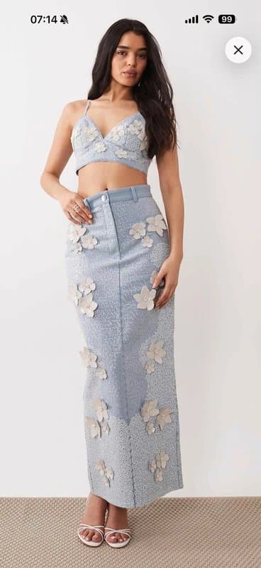 ASOS ASOS luxe co-ord denim embellished maxi skirt in light blue