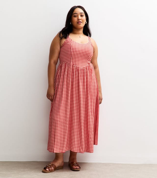 New Look Women's Plus Size Red Gingham Double Bow Back Midi Dress Curves New Look - 3