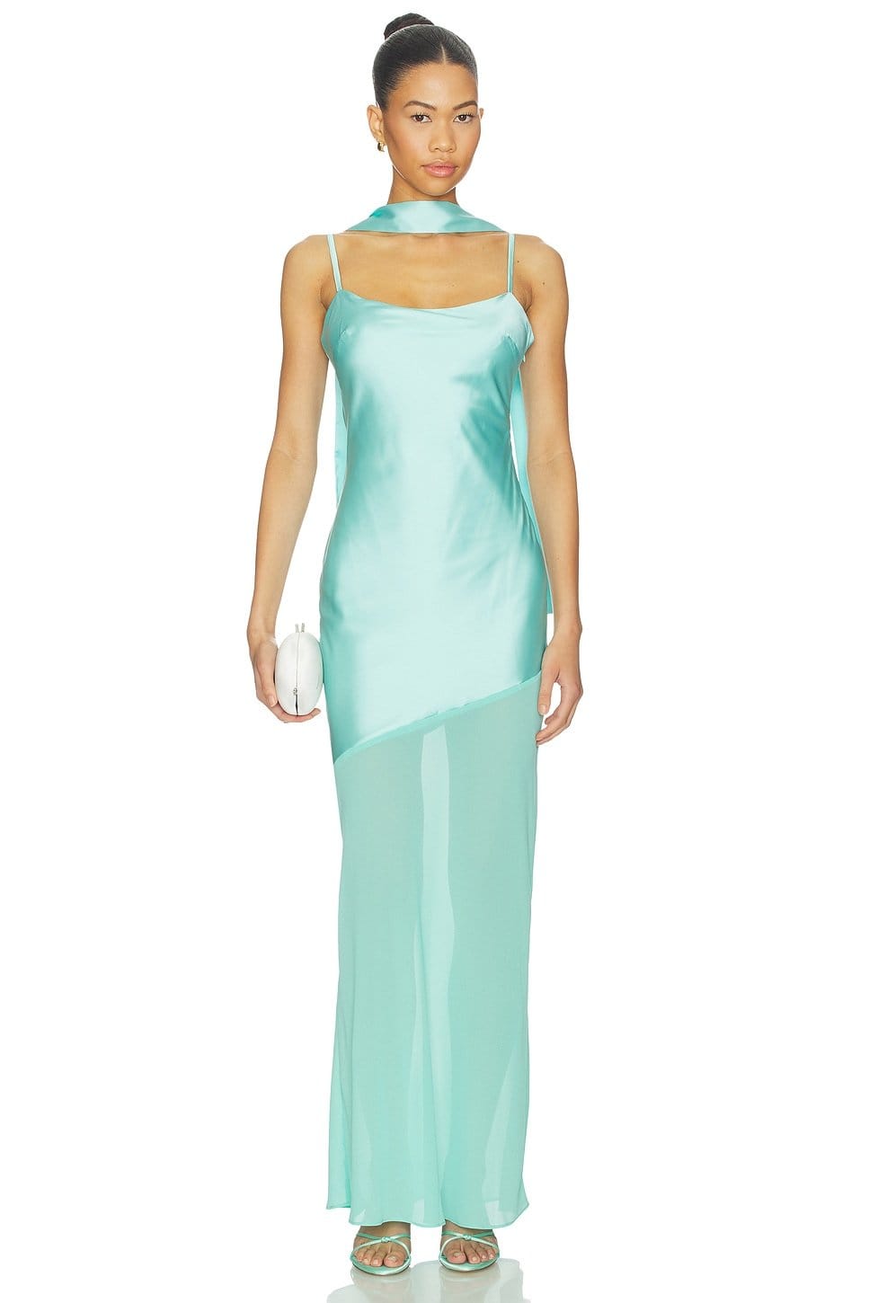 Revolve Turquoise Satin Maxi Dress
