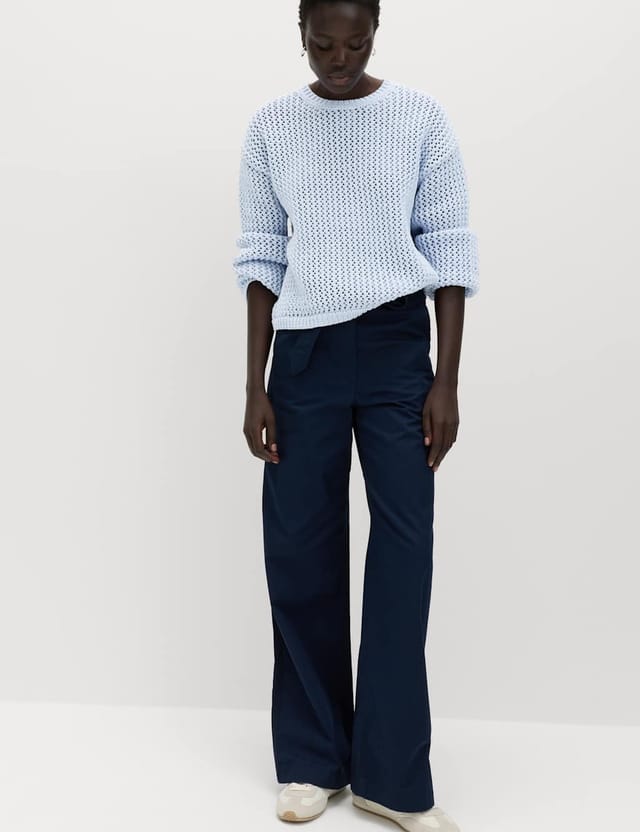 Marks & Spencer M&S Textured Crew Neck Cropped Jumper Faded Blue - 3