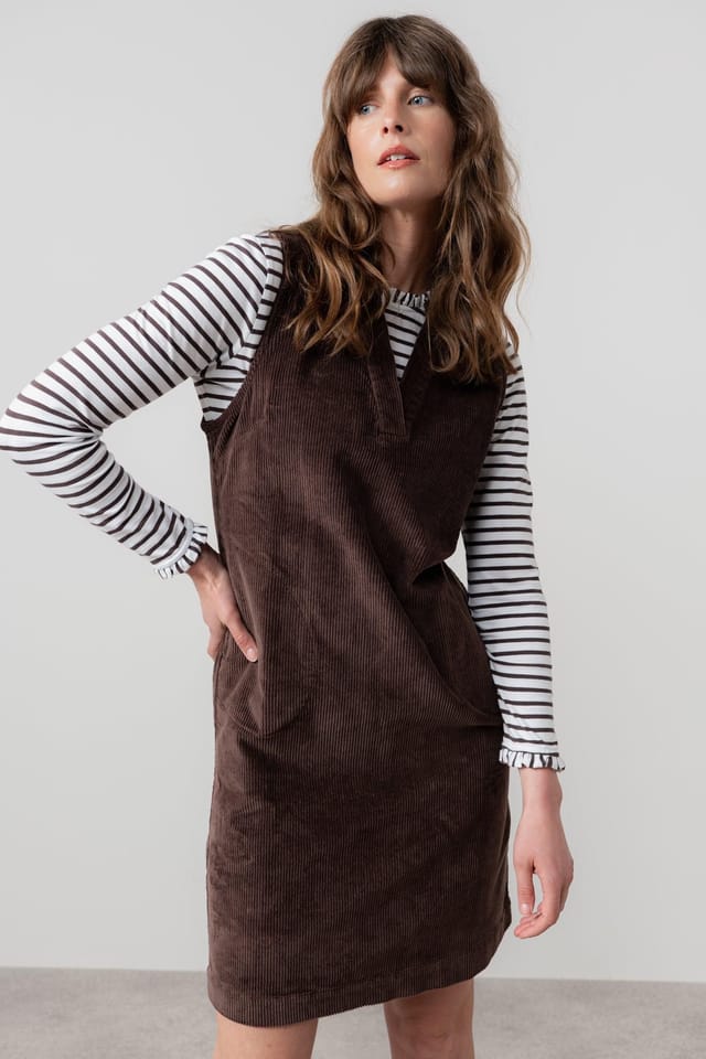 Lily & Me Lily & Me Women's Belle Stretch Cotton Jumbo Cord Knee Length Dress in Chocolate - 2