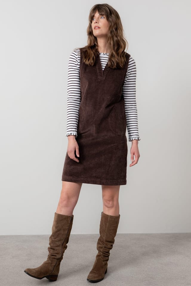 Lily & Me Lily & Me Women's Belle Stretch Cotton Jumbo Cord Knee Length Dress in Chocolate - 3