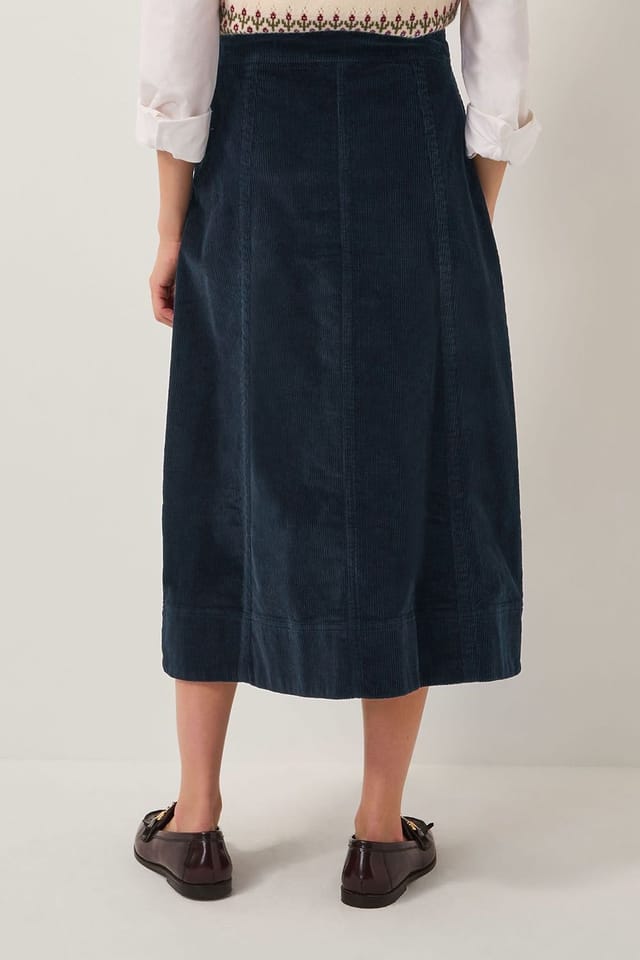 Monsoon Monsoon Women's Jamie Button Corduroy Midi Skirt Blue in Navy - 2