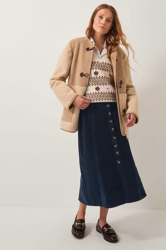 Monsoon Monsoon Women's Jamie Button Corduroy Midi Skirt Blue in Navy - 3