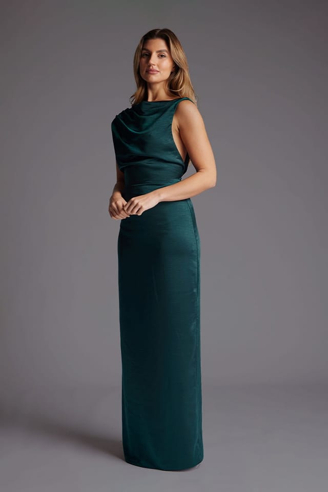 Vesper Vesper Women's High Neck Open Back Maxi Dress in Dark Green - 2