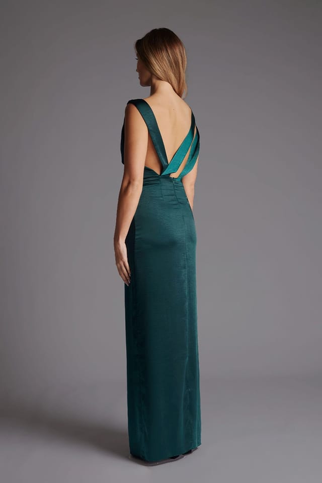 Vesper Vesper Women's High Neck Open Back Maxi Dress in Dark Green - 3
