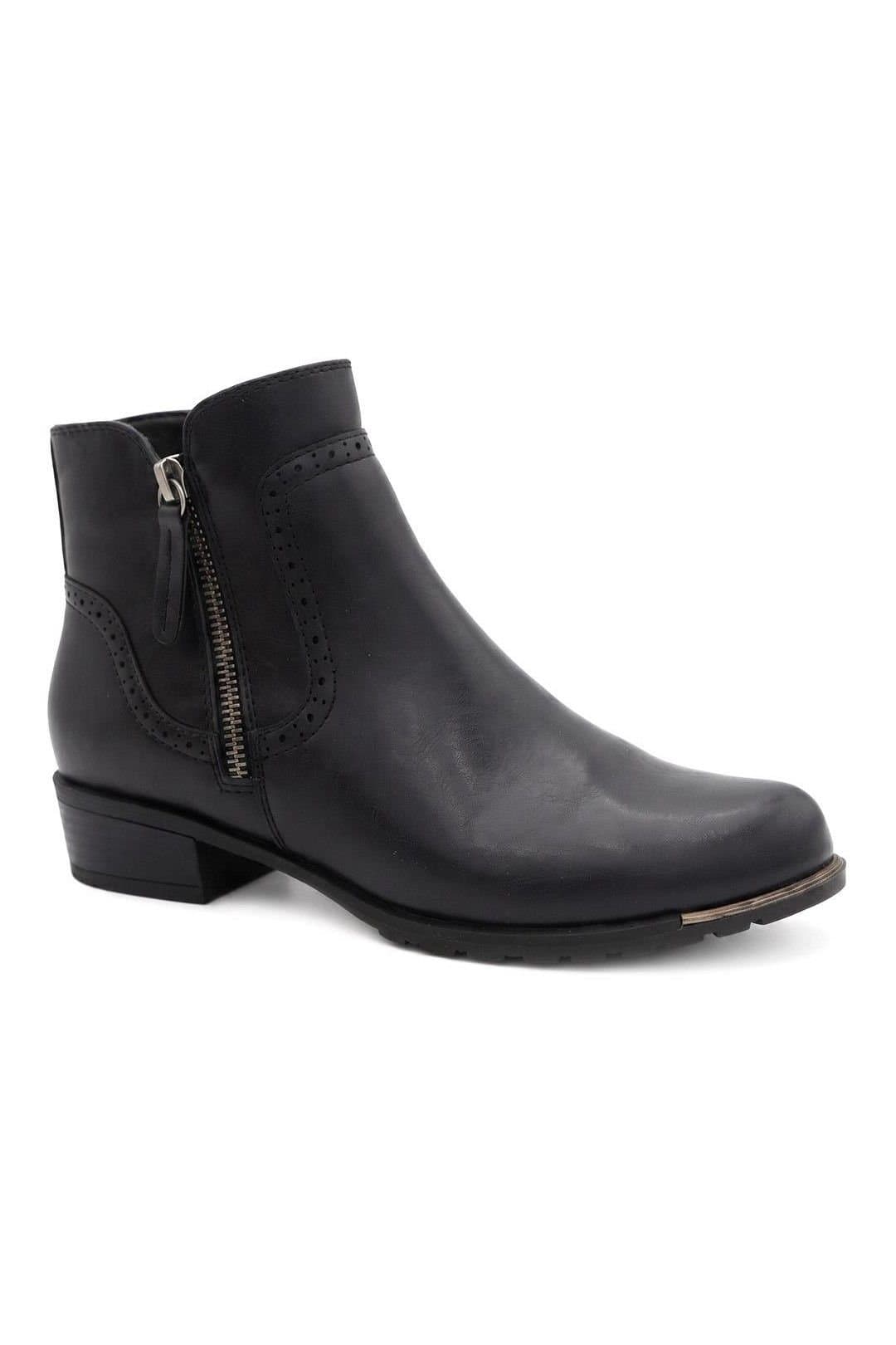 Pavers Pavers Women's Zip Fasten Brogue Trim Ankle Boots in Black