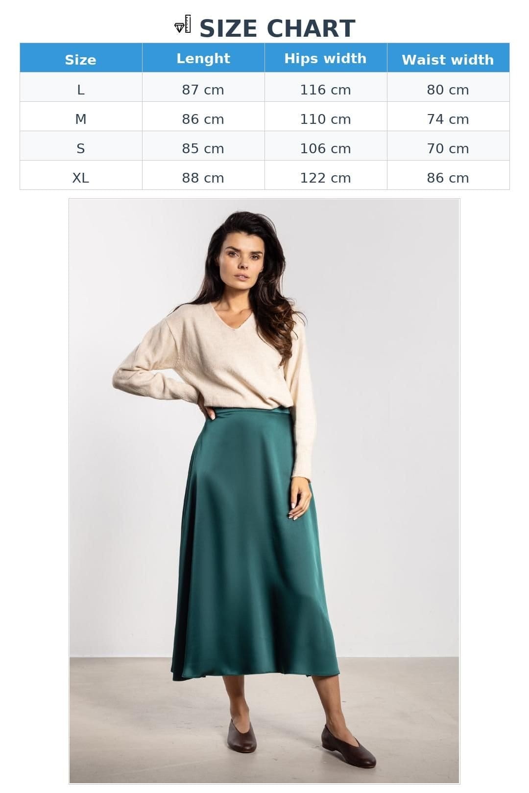 Love Lace Love Lace Women's Awama Satin High Waist Flared Midi Skirt in Green - 4