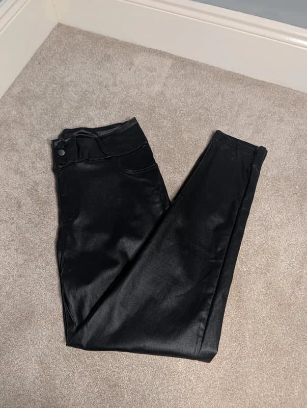 Shein Curve SHEIN Curve Black Faux Leather High-Waist Trousers UK 20-22 2XL Biker Baddie Alternative Girl