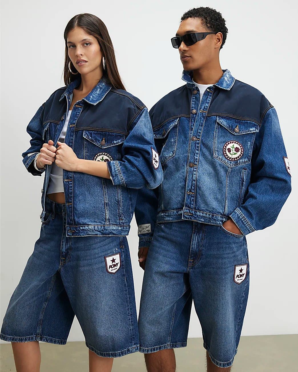 River Island Mens River Island Blue Pony Washed Badge Jorts