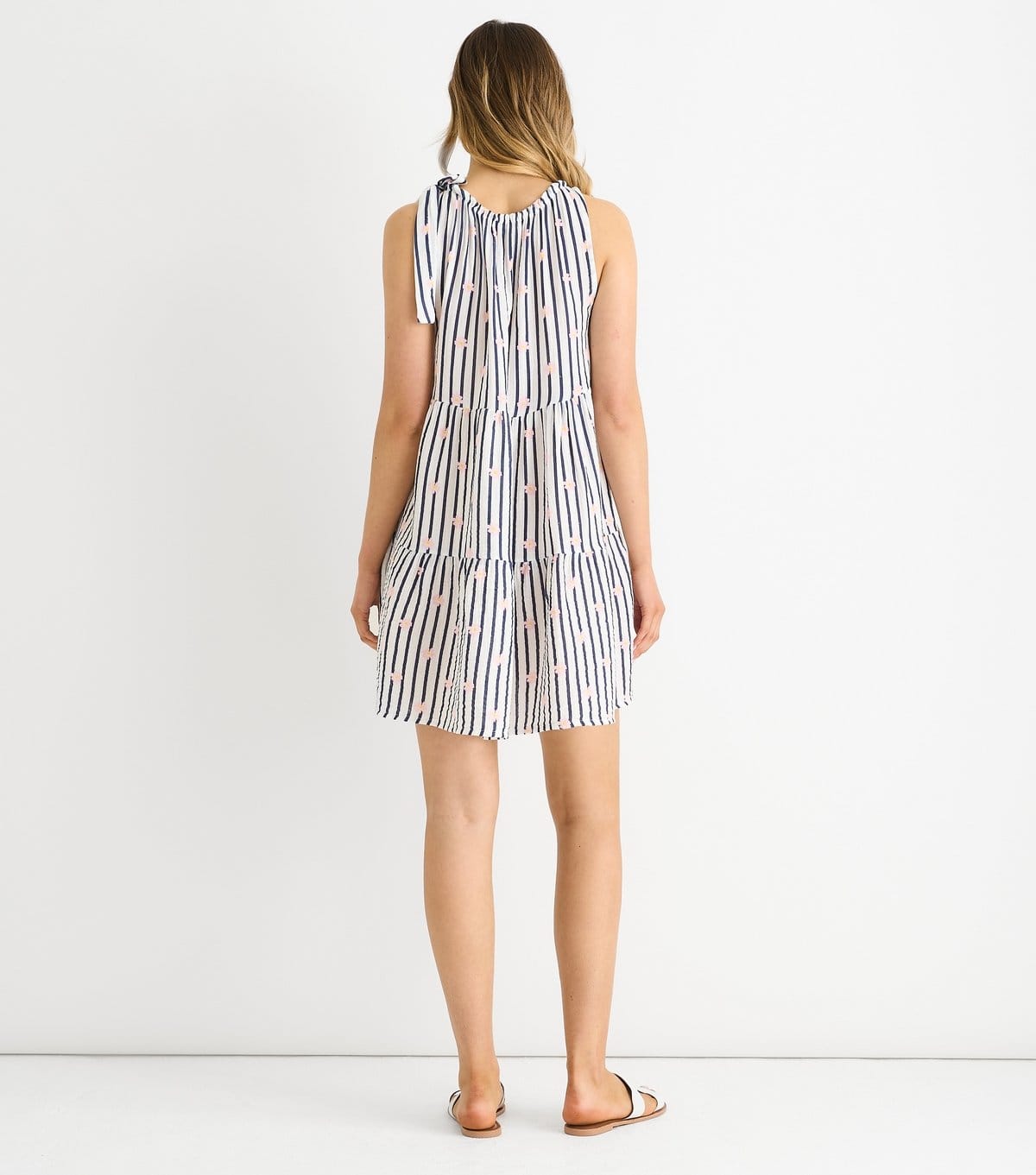 Gini London Women's Navy Striped Floral Print Tiered Mini Dress Gini London New Look - 4