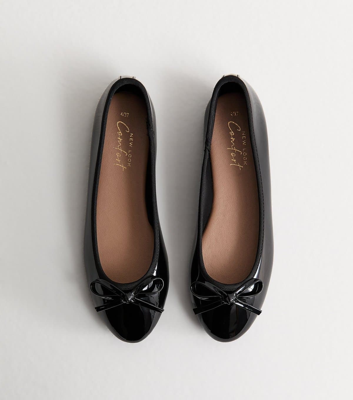 New Look Women's Black Patent Faux Leather Ballet Pumps Vegan New Look