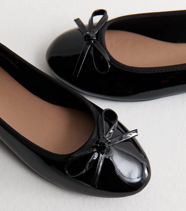 New Look Women's Black Patent Faux Leather Ballet Pumps Vegan New Look - 3