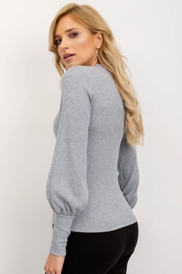 Love Lace Love Lace Women's Ribbed Long Sleeve Blouse with Wide Cuffs Style 168203 in Grey - 3