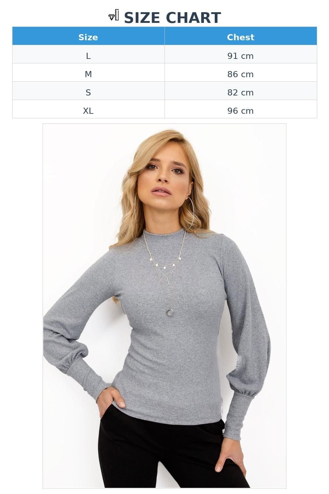 Love Lace Love Lace Women's Ribbed Long Sleeve Blouse with Wide Cuffs Style 168203 in Grey - 4