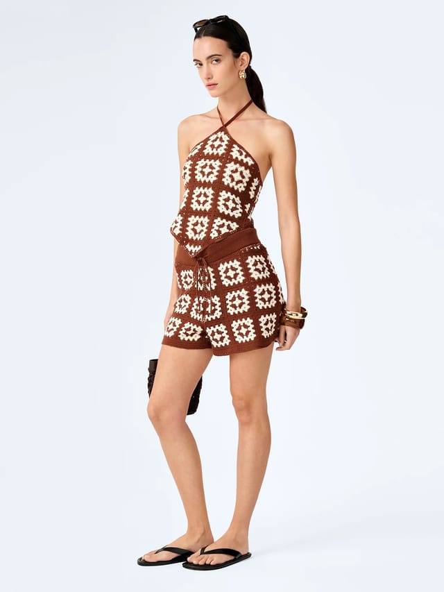 OMNES Marisol Shorts in Brown and Cream - 3