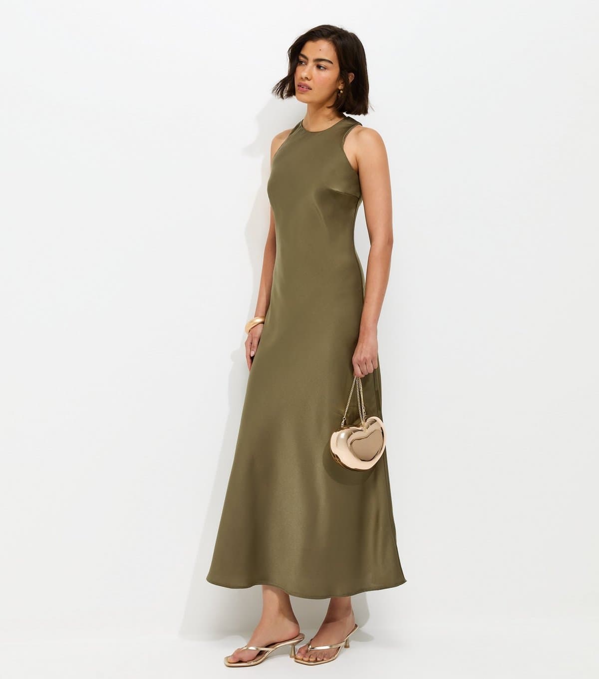 New Look Women's Khaki Satin High Neck Maxi Dress New Look