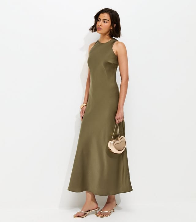 New Look Women's Khaki Satin High Neck Maxi Dress New Look - 2