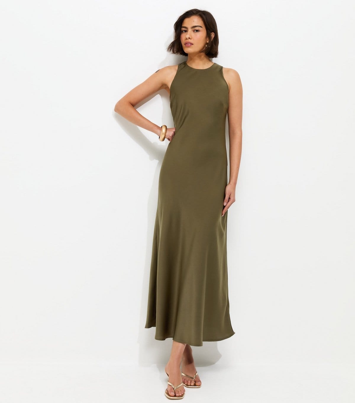 New Look Women's Khaki Satin High Neck Maxi Dress New Look - 4