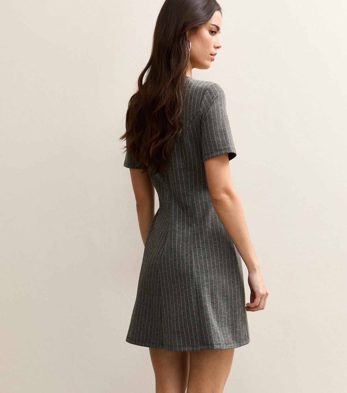 New Look Women's Grey Pinstriped Short Sleeve Mini Dress New Look - 4