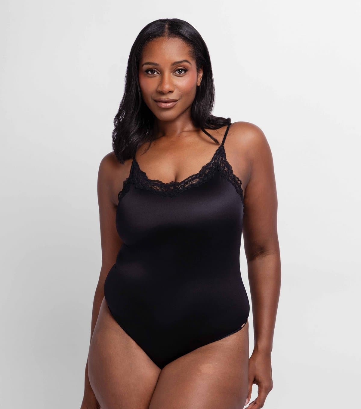 Dorina Dorina Black Shiny Lace Trim Bodysuit