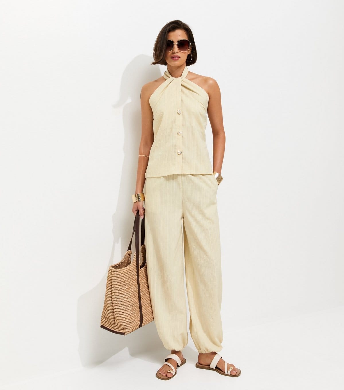 New Look Women's Stone Crinkle Texture Cuffed Trousers New Look - 4