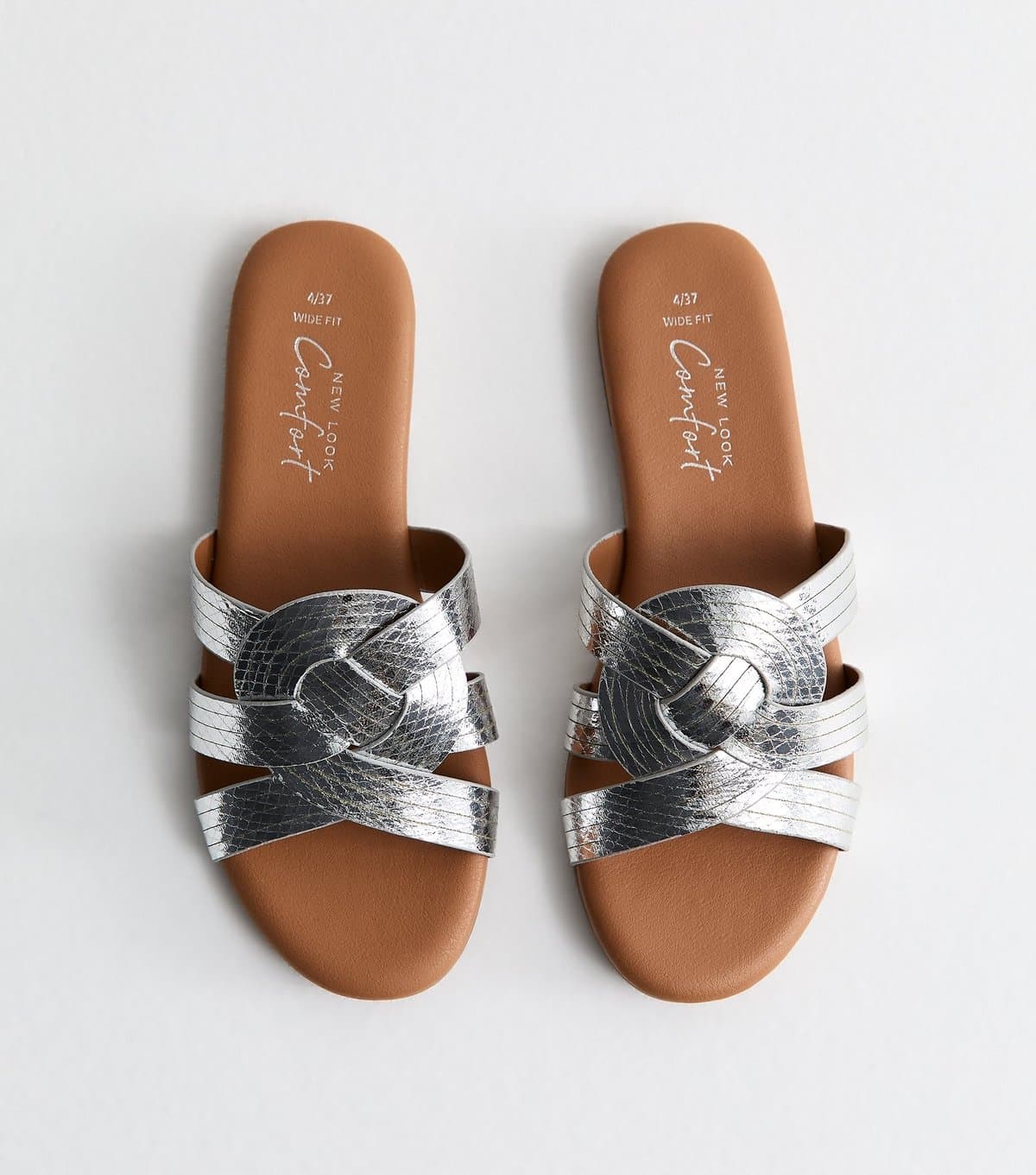 New Look New Look Silver Interwoven Strap Flat Mules Vegan