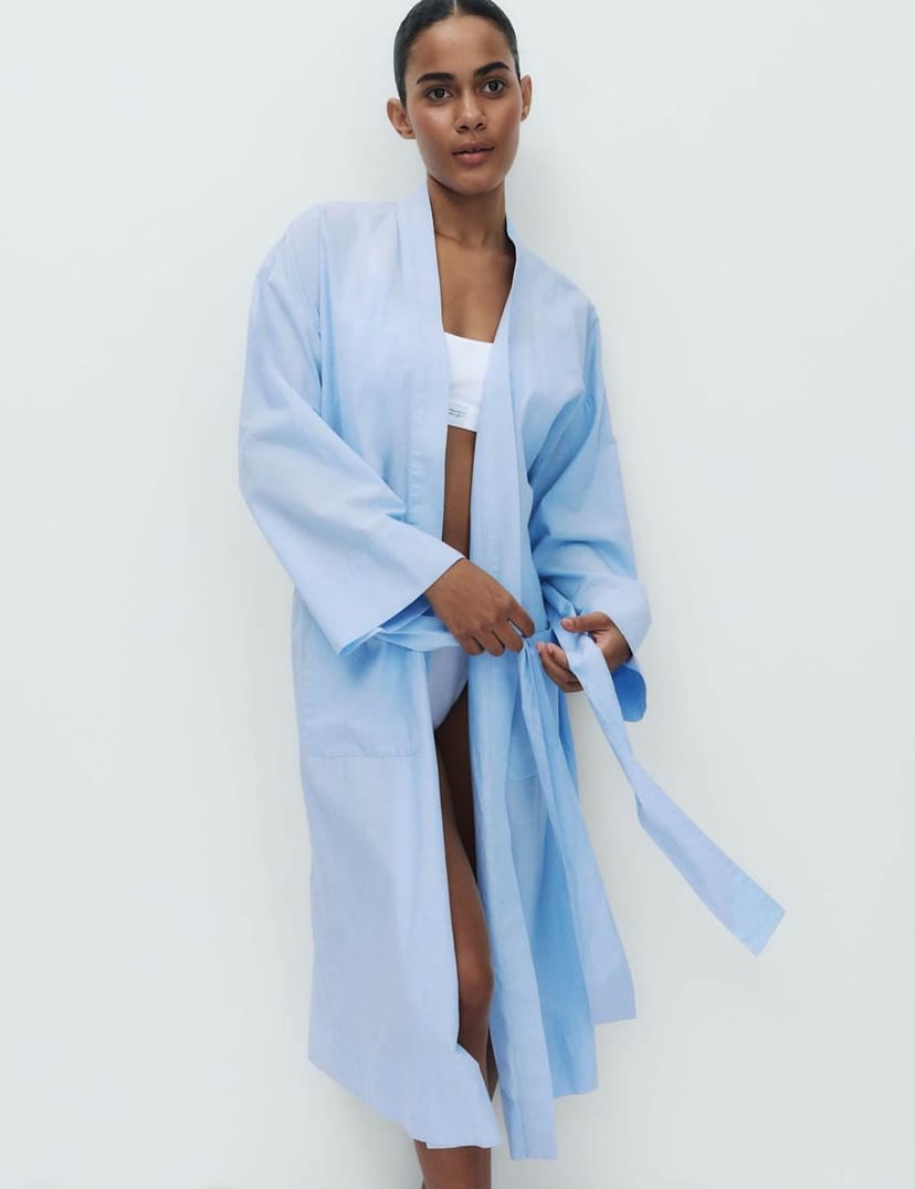 Marks & Spencer M&S Pure Cotton Chambray Wrap Blue - 1