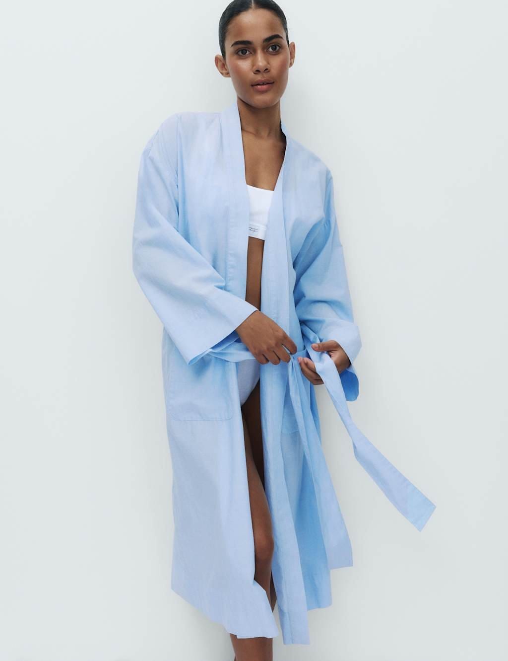 M&S Blue Chambray Wrap Robe