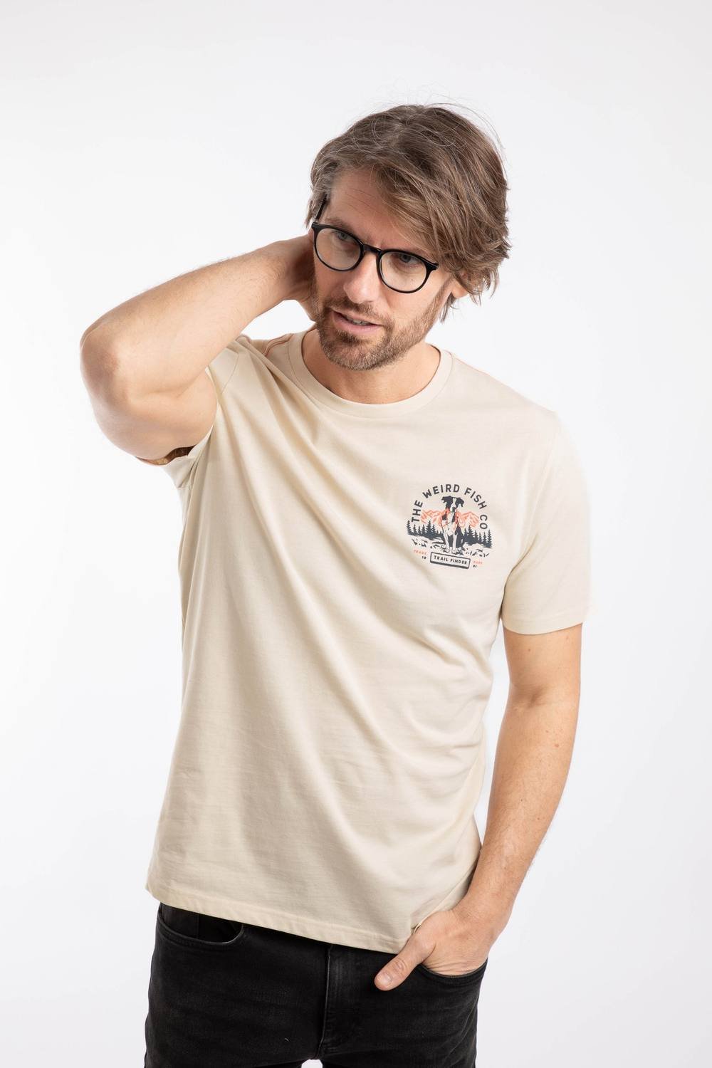 Weird Fish Weird Fish Men's Dog Trails Graphic T-Shirt in Cream - 4