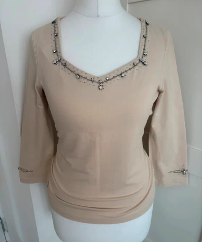 Next Y2K Next Old Label Embellished Beige Top UK 8 Rare Diamanté Chain Detail Party Festival