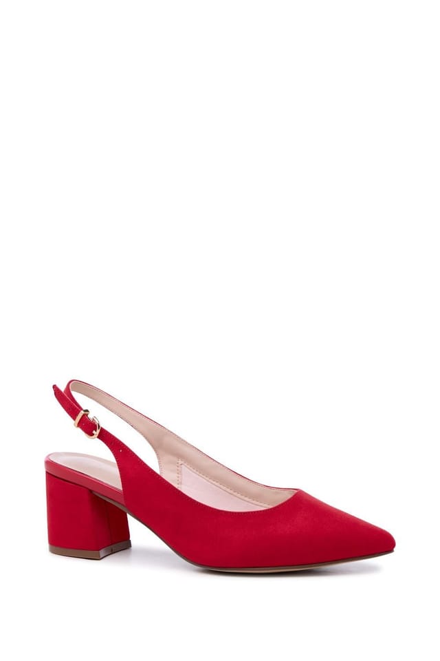 Paradox London Paradox London Women's Wide Fit 'Flynn' Mid Block Heel Sling Back Court Shoes in Red - 2