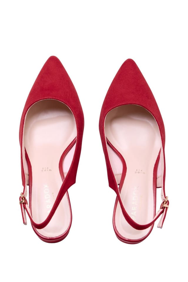 Paradox London Paradox London Women's Wide Fit 'Flynn' Mid Block Heel Sling Back Court Shoes in Red - 3