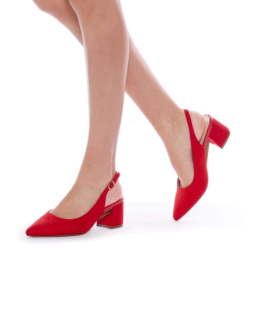 Paradox London Paradox London Women's Wide Fit 'Flynn' Mid Block Heel Sling Back Court Shoes in Red - 4
