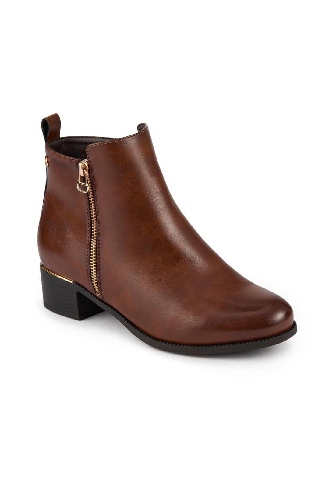 Pavers Pavers Women's Wide Fit Smart Zip Up Ankle Boots in Tan