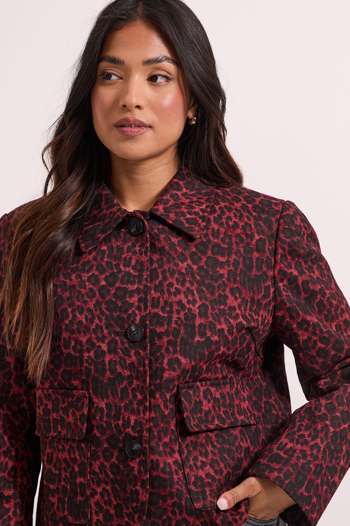Dorothy Perkins Dorothy Perkins Women's Petite Animal Print Pocket Detail Jacket in Red - 3