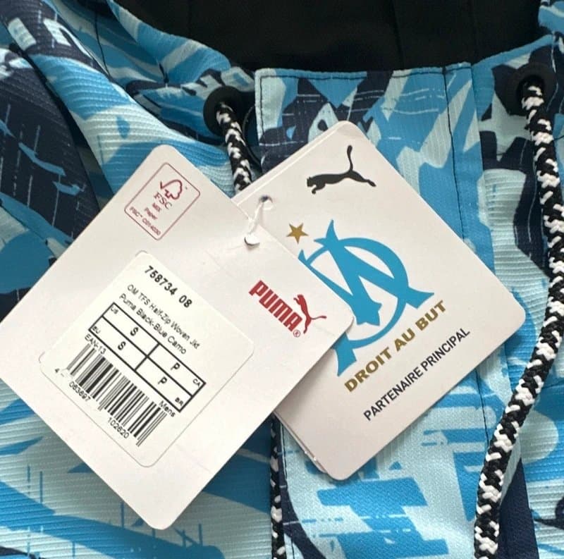 Olympique De Marseille PUMA Olympique de Marseille Men's 1/2 Zip Hooded Camo Jacket Blue/Black S BNWT