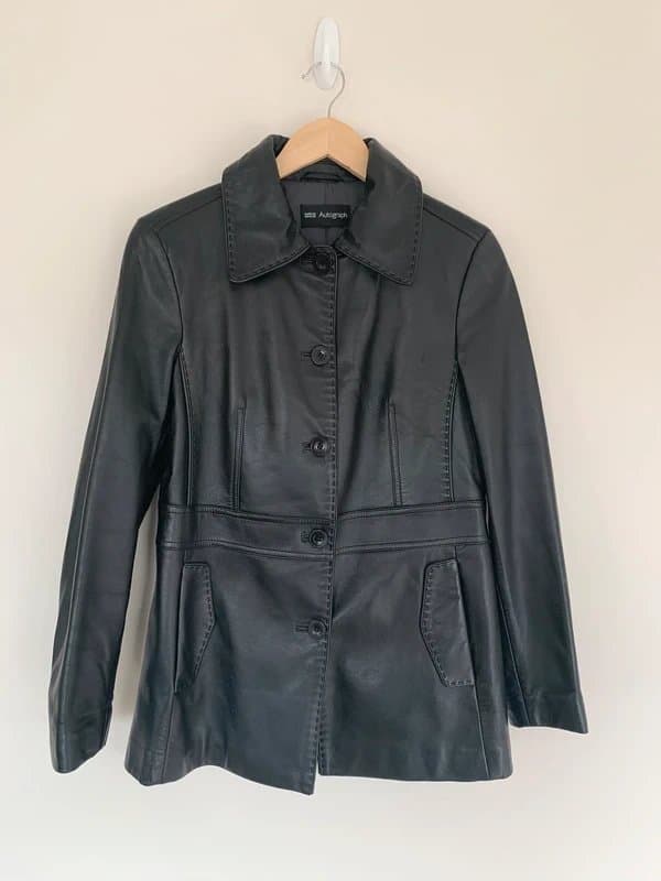 Marks & Spencer M&S Autograph 100% Leather Tailored Jacket Blazer – Black – Size UK 12 Y2K Festival