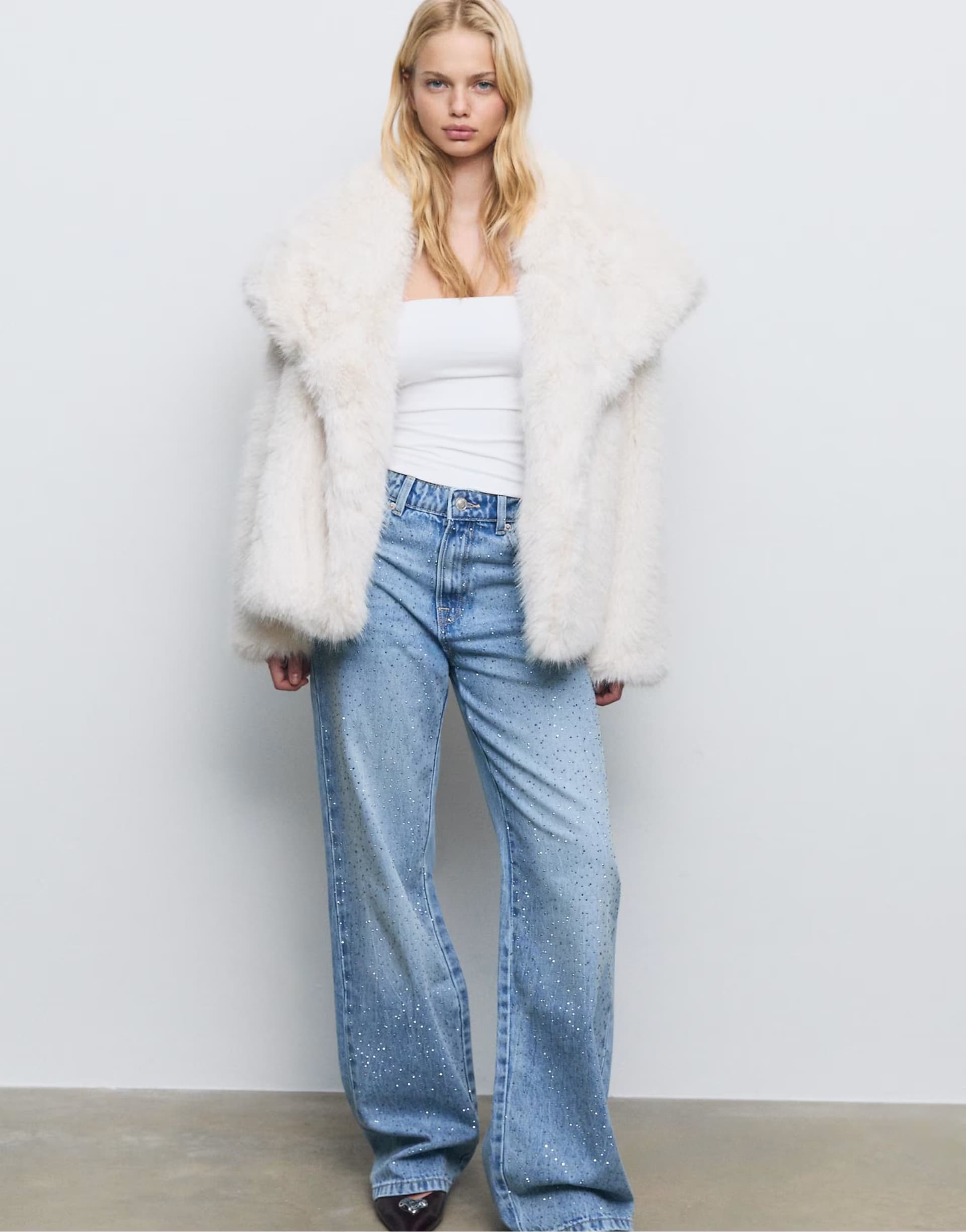 ASOS Stradivarius straight fit jeans with rhinestones in medium blue