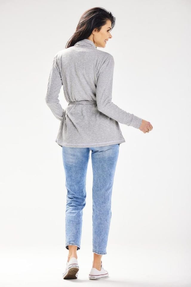 Love Lace Love Lace Women's Awama Shawl Collar Loose Cardigan with Belt in Grey - 3