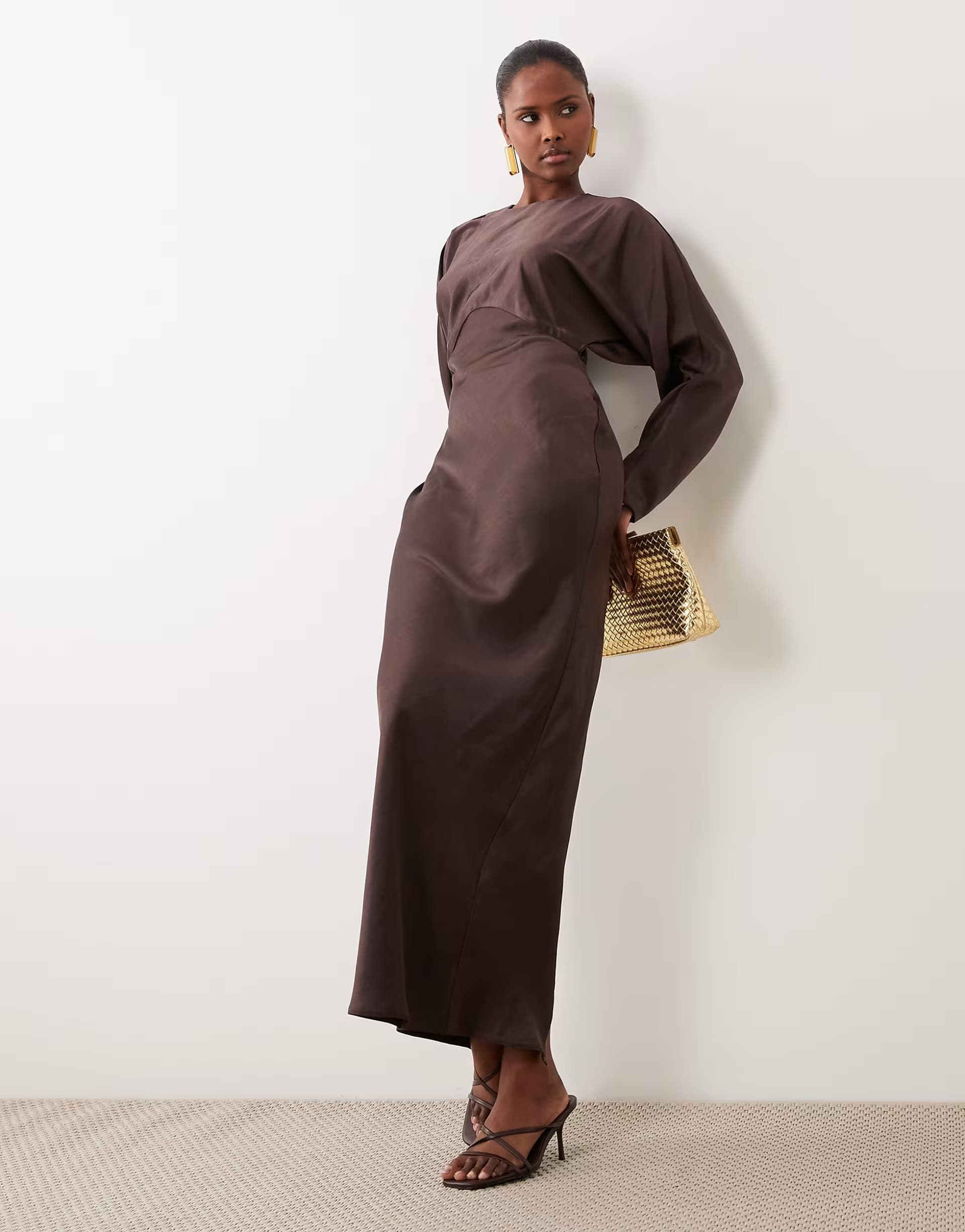 ASOS ASOS DESIGN satin batwing maxi dress in chocolate